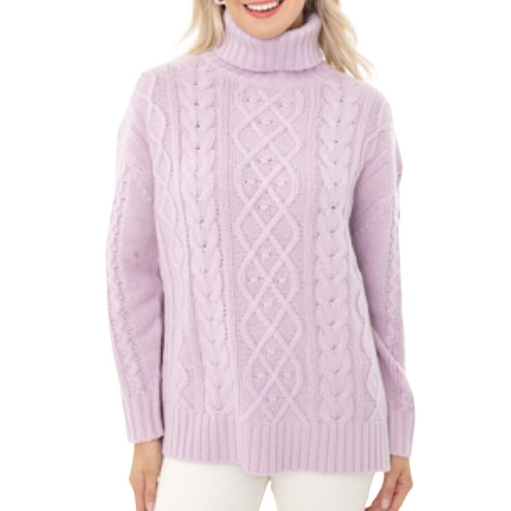 Tuckernuck Lilac Cable Knit Turtleneck Sweater Wool Cashmere Blend Size S